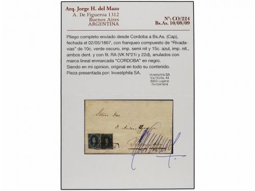 ✉ ARGENTINA. Kn. 21i, 22d. 1867. CÓRDOBA a BUENOS AIRES. 10 