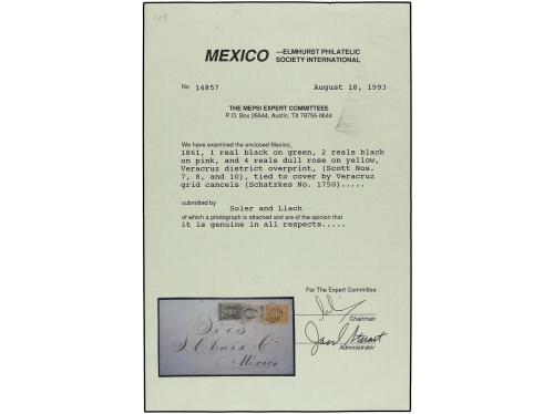 ✉ MEXICO. Sc. 7, 8, 10. 1861. Vera Cruz District 1 r. black 
