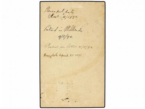 ✉ TAILANDIA. 1892-95. REDIRECTED MAIL. MOLLENDO (Perú) to MA