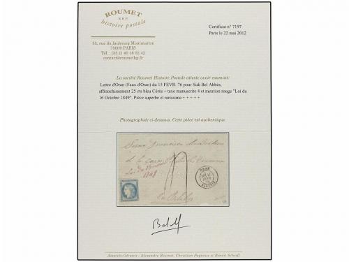 ✉ ARGELIA. 1876 (Feb. 15). Cover to SIDI BEL ABBES franked b