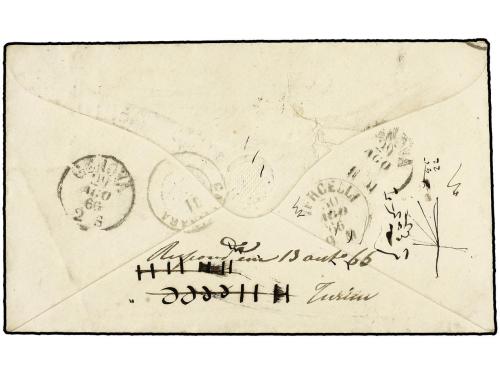 ✉ PORTUGAL. Af. 18(3). 1866. LISBOA a GENOVA y reexpedida a 