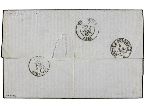 ✉ ITALIA. 1870. PALERMO a FRANCIA. Circulada con dos sellos 