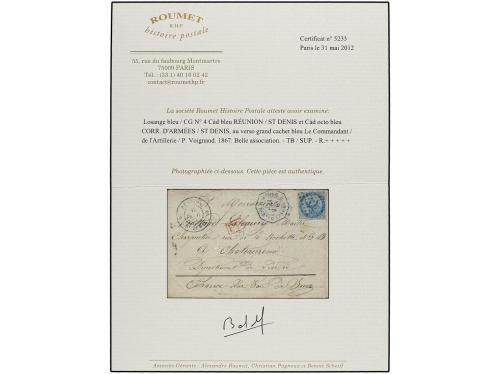 ✉ REUNION. Ce. 4. 1867 (Feb 19). Cover to FRANCE via SUEZ, f
