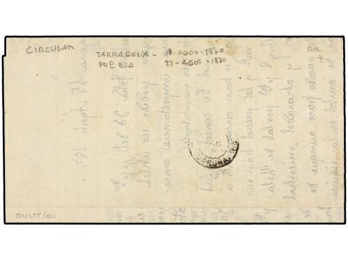 ✉ ESPAÑA. Ed. 102, 104. 1870. TARRAGONA a PUEBLA. 1 mils. vi