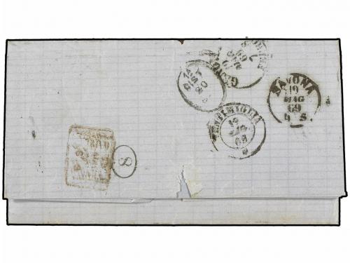 ✉ ESPAÑA. Ed. 98 (2) + 98a. 1869. BARCELONA a GENOVA. 50 mil