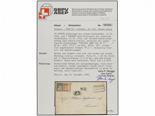 ✉ SUIZA. 1859 (July 16). Cover at triple rate from Chiasso t