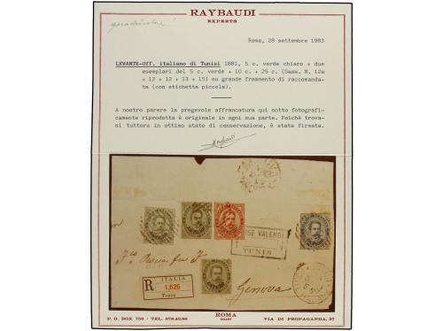 ✉ TUNEZ. 1881. FRONTAL. TUNISI a GENOVA. Sellos de Humberto 