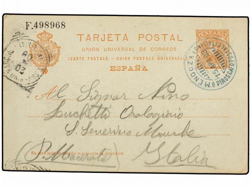 ✉ ESPAÑA ENTEROS POSTALES. Ed. 47. 1903. BARCELONA a ITALIA.