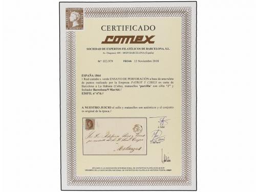 ✉ ESPAÑA. Ed. 67d. 1864. BARCELONA a MATANZAS. 1 real castañ