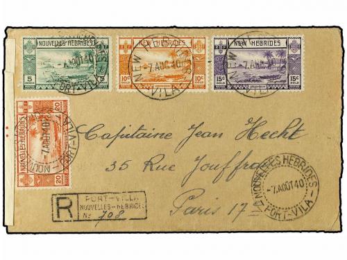 ✉ NUEVAS HEBRIDAS. 1940 (Aug 7). Registered cover to Paris f