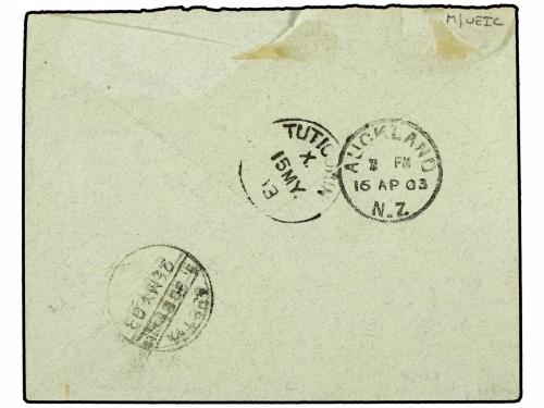 ✉ COOK. 1903 (April 6). Cover from RAROTONGA to QUETTA (Indi