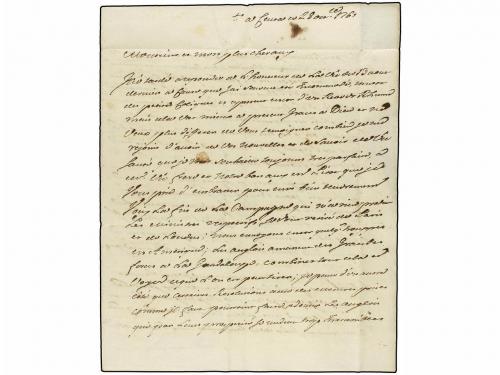 ✉ AFRICA. 1761. CEUTA a FRANCIA. Carta completa con texto ci