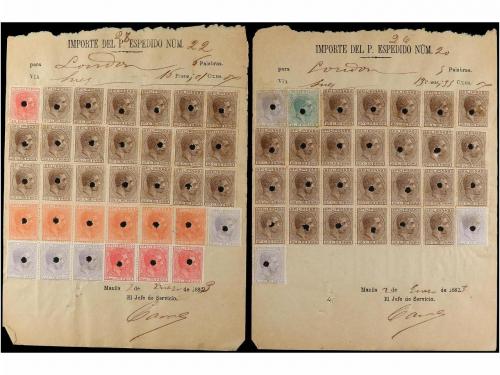 ✉ FILIPINAS. 1883. RECIBOS DE TELEGRAMAS. Conjunto de 4 tele