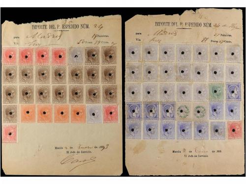 ✉ FILIPINAS. 1883. RECIBOS DE TELEGRAMAS. Conjunto de 4 tele