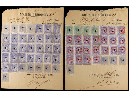 ✉ FILIPINAS. 1883. RECIBOS DE TELEGRAMAS. Conjunto de 4 tele