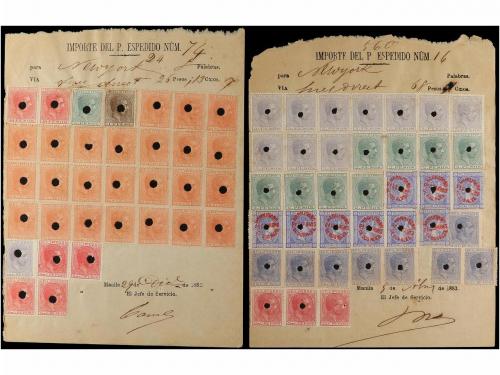 ✉ ESPAÑA. 1882-83. RECIBOS DE TELEGRAMAS. Conjunto de 4 tele