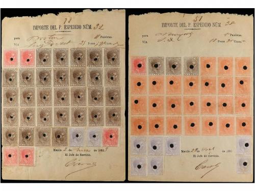 ✉ ESPAÑA. 1882-83. RECIBOS DE TELEGRAMAS. Conjunto de 4 tele