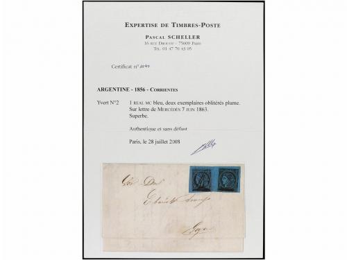 ✉ ARGENTINA. 1863 (Junio 7). MERCEDES a GOYA (3 ctvos) azul 