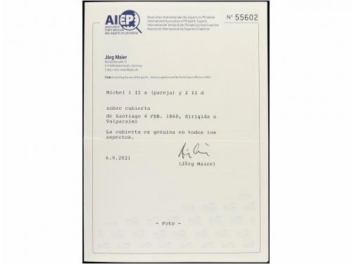 ✉ CHILE. Sc. 3 (2), 10. 1860. SANTIAGO a VALPARAÍSO. 5 ctvos