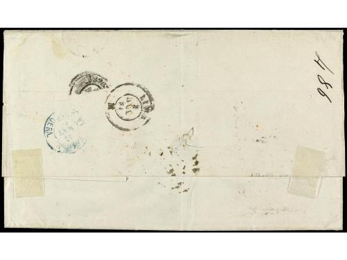 ✉ ESPAÑA. Ed. 68 (4). 1864. BARCELONA a LIMA. 2 reales azul,