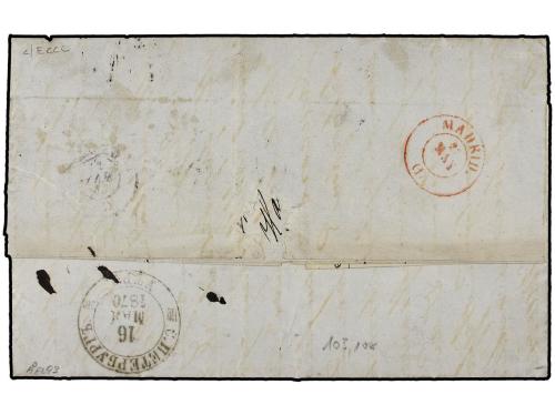 ✉ ESPAÑA. Ed. 109, 114. 1870. CÁDIZ a HELSINGFORS (Finlandia