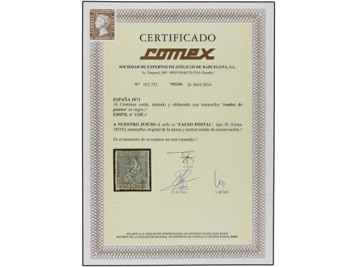 ° ESPAÑA. Ed. 133F. 10 cent. verde. FALSO POSTAL tipo IX. Ma