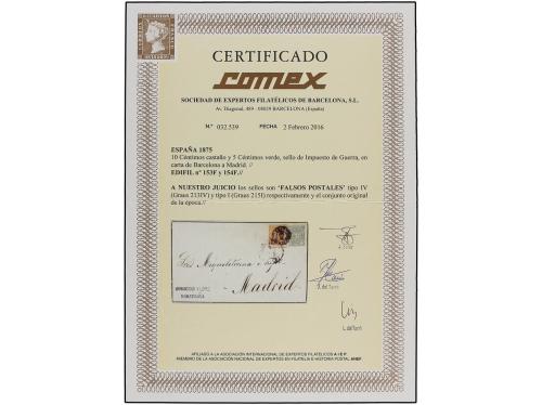 ✉ ESPAÑA. Ed. 153F, 154F. 1875. BARCELONA a MADRID. 10 cts. 