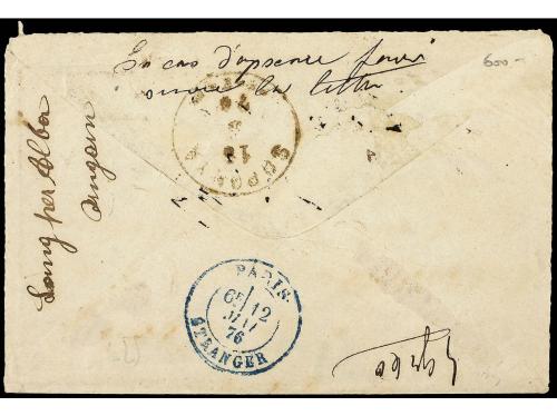 ✉ FRANCIA. 1876(May 12). Registered cover to Austria franked
