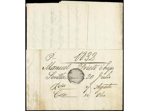 ✉ FRANCIA. 1832. SEVILLA a LONDRES. Circulada por encaminado