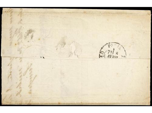 ✉ ESPAÑA. Ed. 194. 1879. CIUDADELA a PARIS. 25 cts. oliva. M