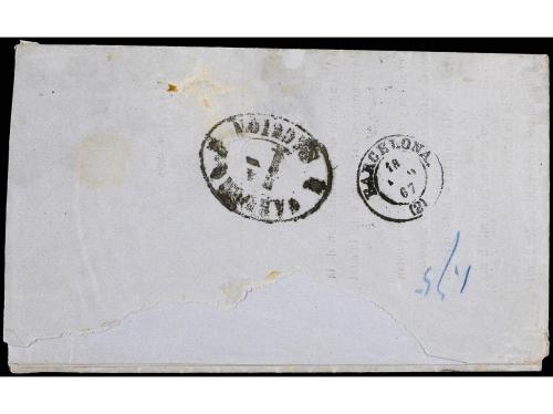 ✉ ESPAÑA. Ed. 95. 1867. UBEDA a BARCELONA. 25 mils. azul y r