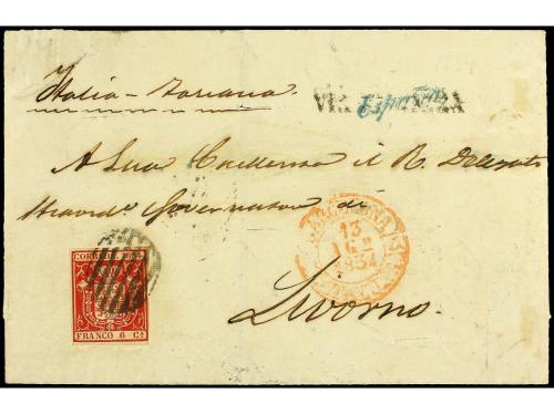 ✉ ESPAÑA. Ed. 24. 1854 (13 Agosto). BARCELONA a LIVORNO (Ita