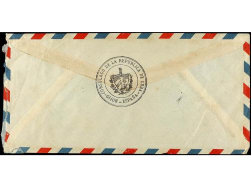 ✉ ESPAÑA. Ed. 946, 947(2), 1051. 1953. GIJON a LA HABANA. Co