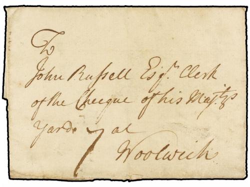 ✉ GIBRALTAR. 1734. GIBRALTAR to WOOLWICH. Entire letter with