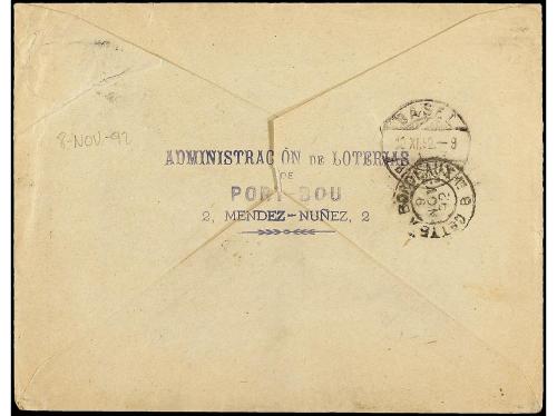 ✉ ESPAÑA. Ed. 215. 1892. PORT BOU a SUIZA. 5 cts. azul, tari