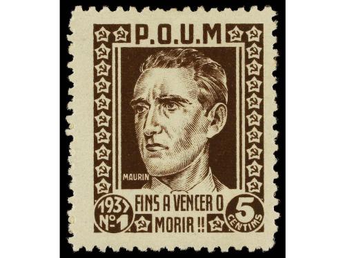 * ESPAÑA GUERRA CIVIL. 5 cts. azul y castaño, dos viñetas P.