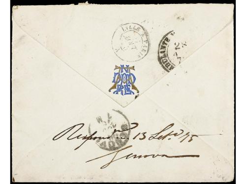 ✉ FRANCIA. Yv. 38. 1875 (Aug 26):. Cover with fine blue and 