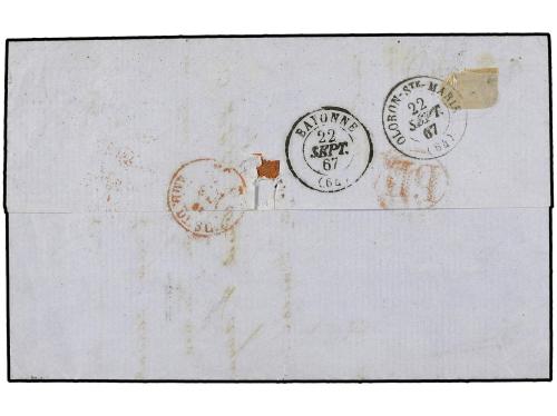✉ ESPAÑA. Ed. 96 (3). 1867. ZARAGOZA a FRANCIA. 50 mils. cas