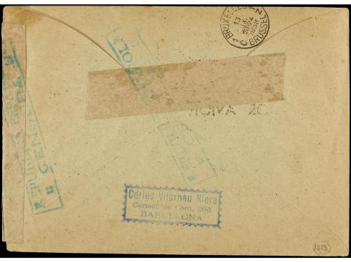 ✉ ESPAÑA. Ed. 773, 774(2). 1938. BARCELONA a BRUSELAS. 45 ct