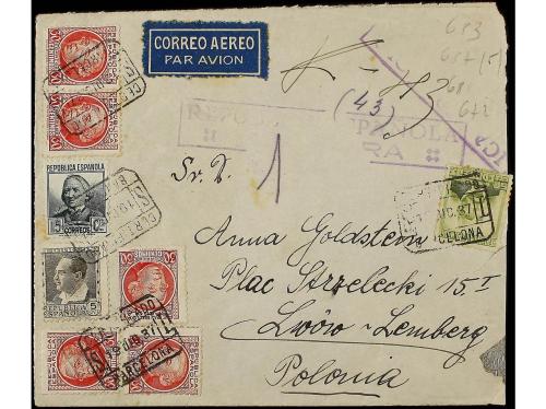 ✉ ESPAÑA GUERRA CIVIL. 1937. BARCELONA a POLONIA. Carta Cert