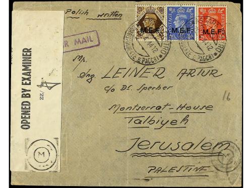 ✉ ERITREA. 1944. OCUPACIÓN BRITÁNICA. ASMARA a JERUSALEM. 1p