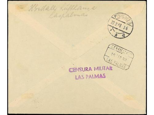 ✉ ESPAÑA: CANARIAS. Ed. 45ha, 45. 1938. PUERTO DE LA LUZ a A