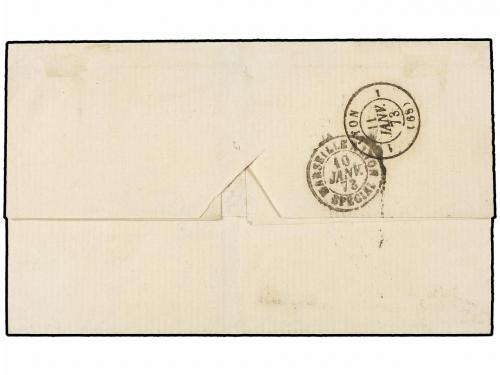 ✉ CHINA. 1872. SHANGHAE to LYON (France). Folded cover frank