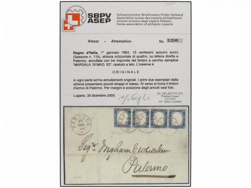 ✉ ITALIA. Sa. 11b. 1863. MARSALA a PALERMO. 15 cts. azul, ti