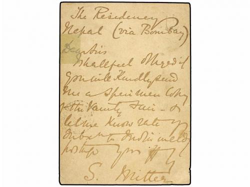 ✉ NEPAL. 1892 (July 26). KATHMANDU to NEW YORK, via MARSEILL