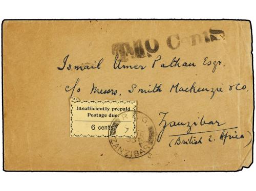 ✉ ZANZIBAR. Sg. D21. 1933. Underpaid cover from INDIA franke