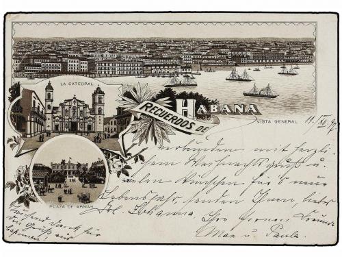 ¿ CUBA. 1897. Tarjeta Postal cromolitográfica RECUERDOS DE L
