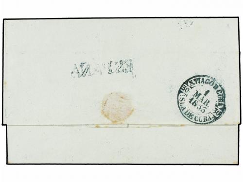 ✉ CUBA. 1853. SANTANDER a SANTIAGO DE CUBA, marca lineal ESP