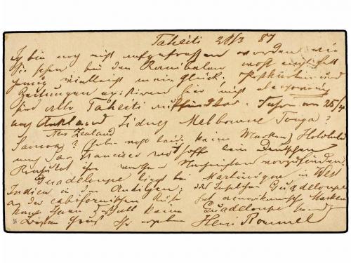 ✉ TAHITI. 1887. One cent. US Postal Stationary card franked 