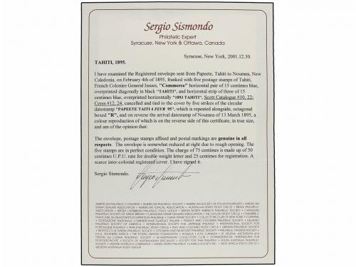 ✉ TAHITI. Yv. 12 (2) + 24 (3). 1893. PAPEETE to NOUMEA. 15 c